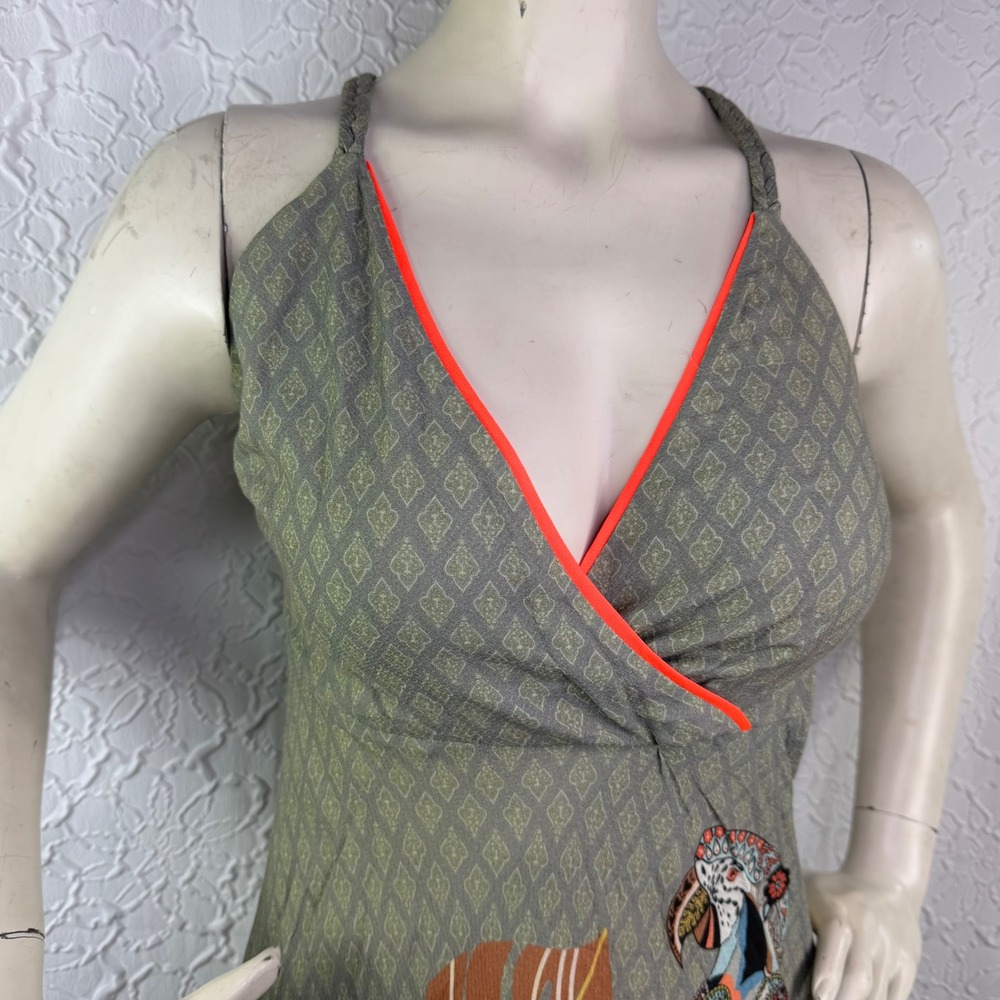 Farm Rio Anthropologie Tropical Parrot Midi Dress Green Multi - Picture 4 of 8